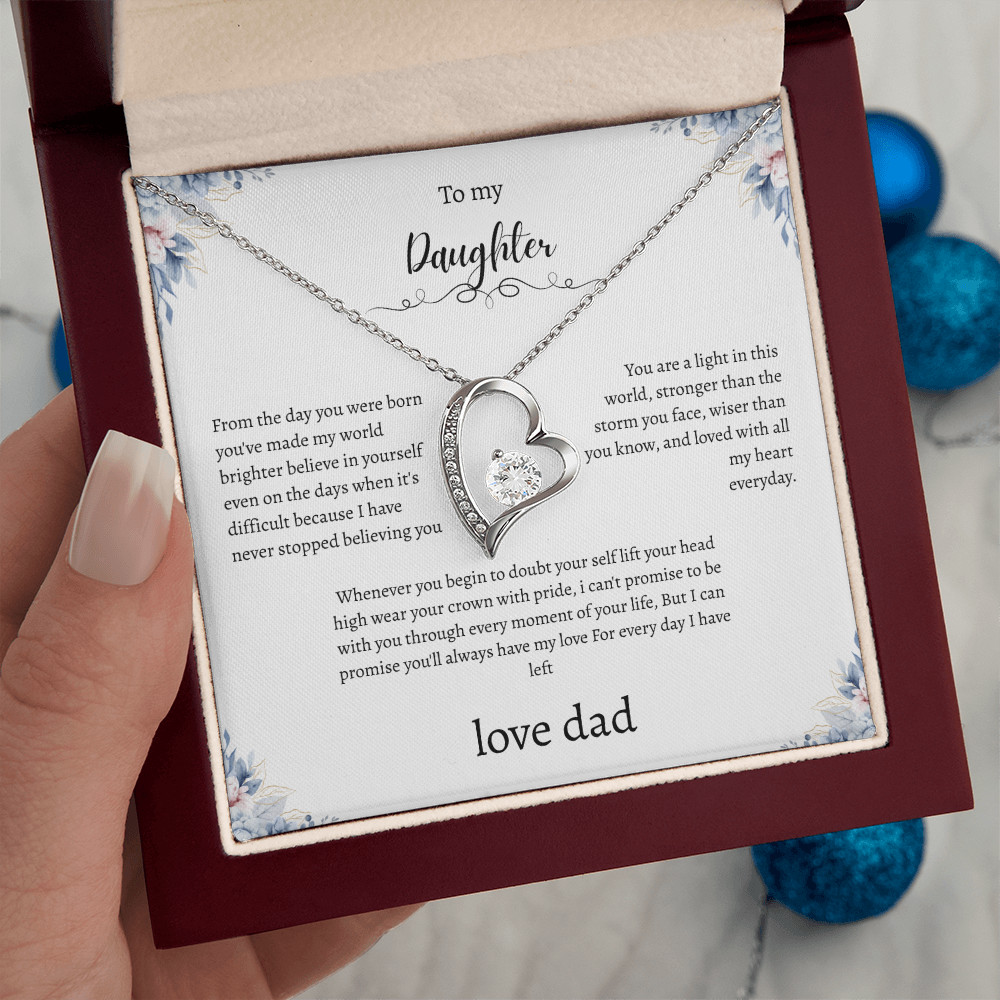 To My Daughter From Dad Flora Message Card Heart Necklace