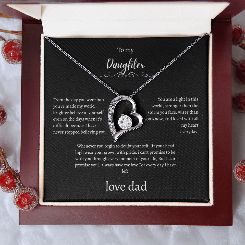 To My Daughter Gift From Dad Black Message Card Heart Necklace