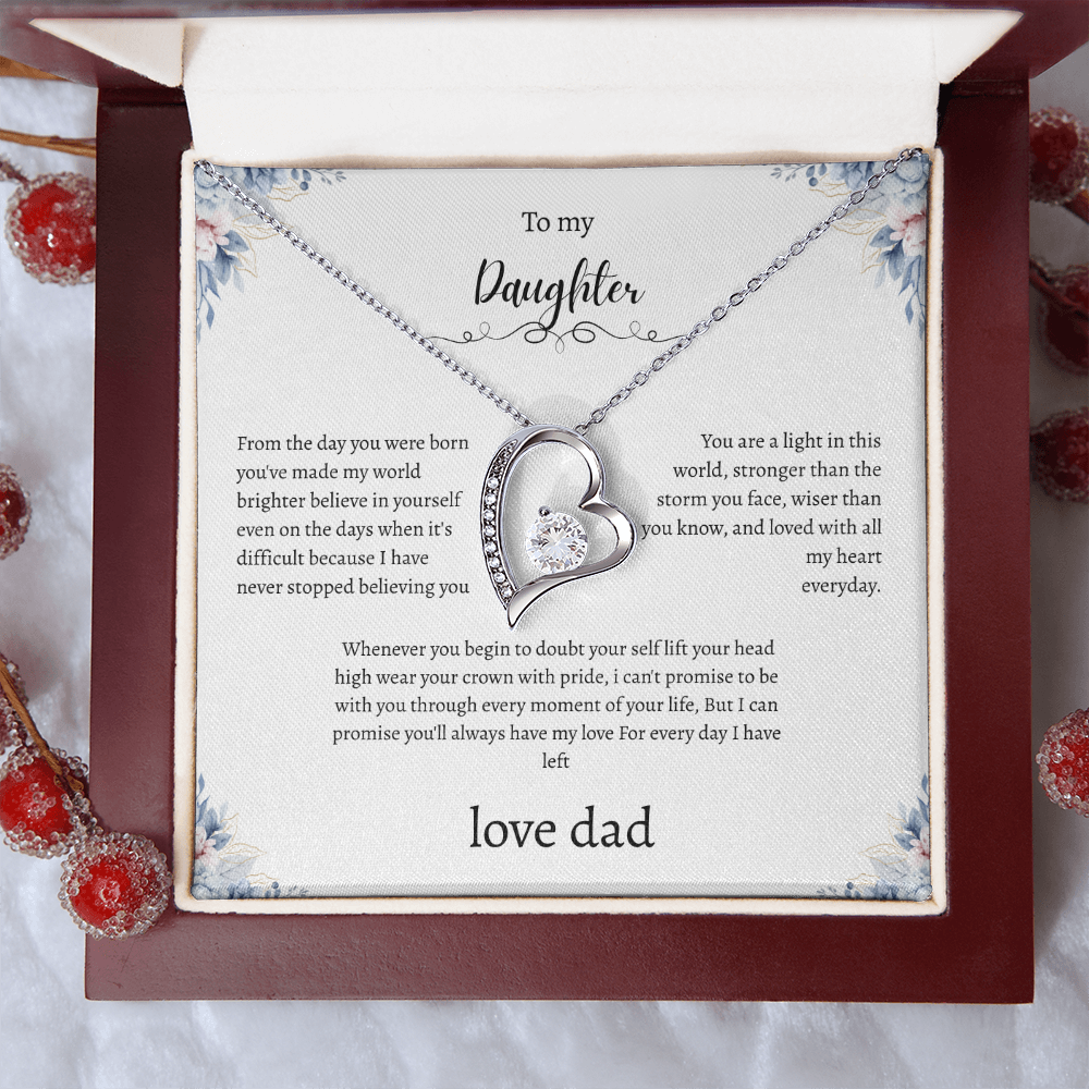 To My Daughter From Dad Flora Message Card Heart Necklace