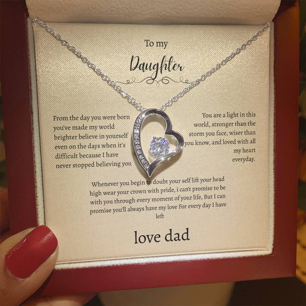 To My Daughter From Dad Cream Message Card Heart Necklace