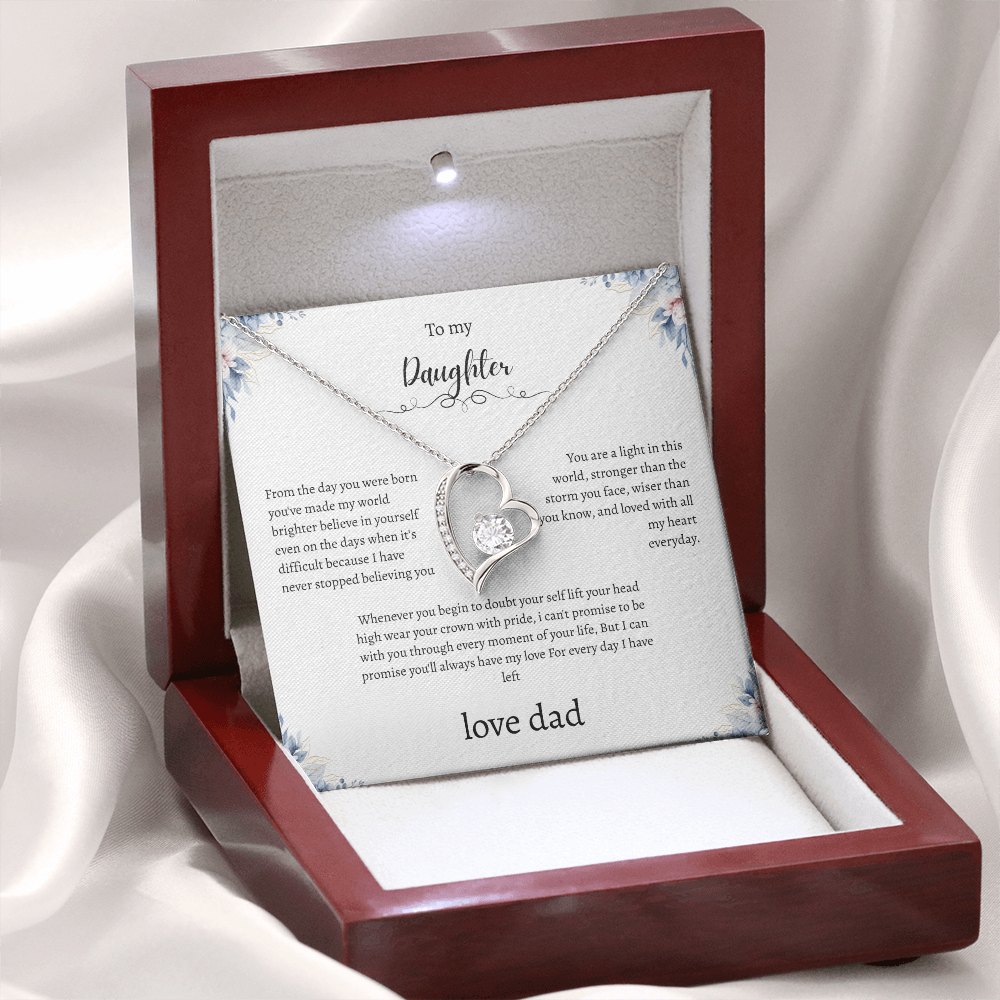To My Daughter From Dad Flora Message Card Heart Necklace