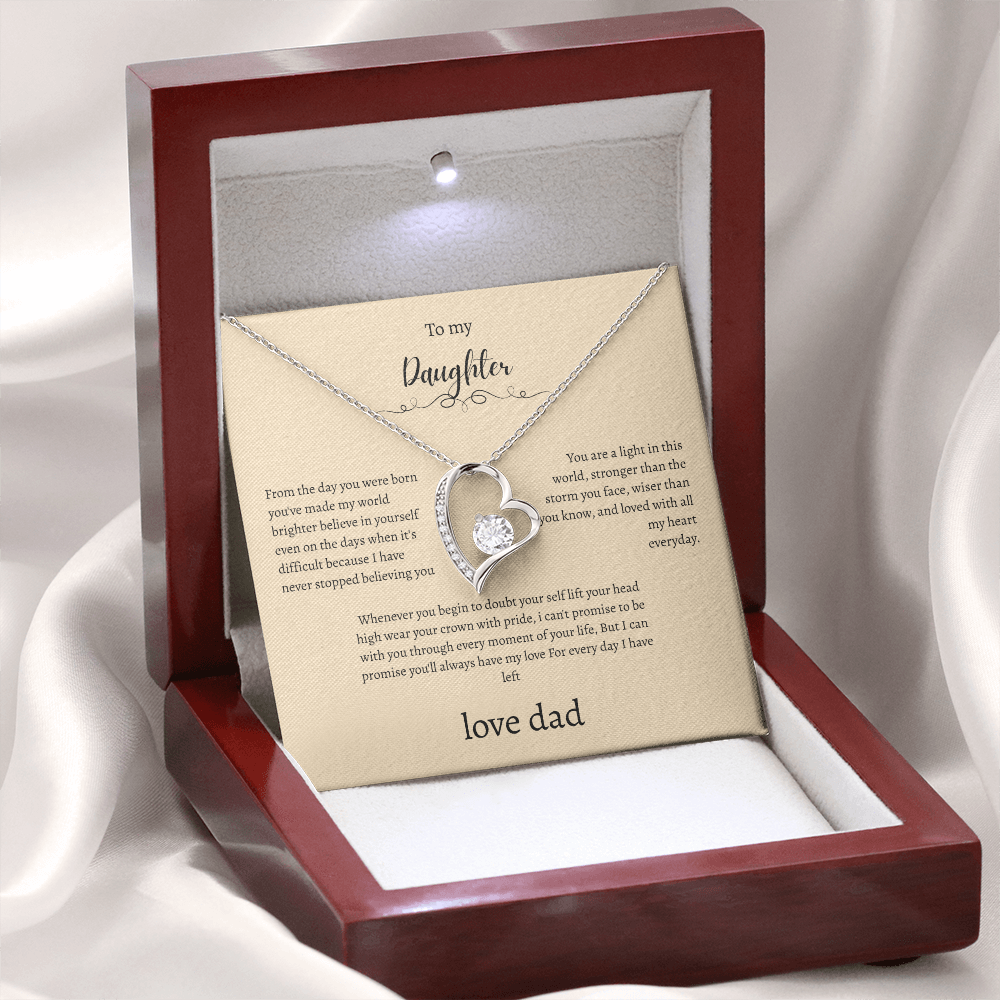 To My Daughter From Dad Cream Message Card Heart Necklace