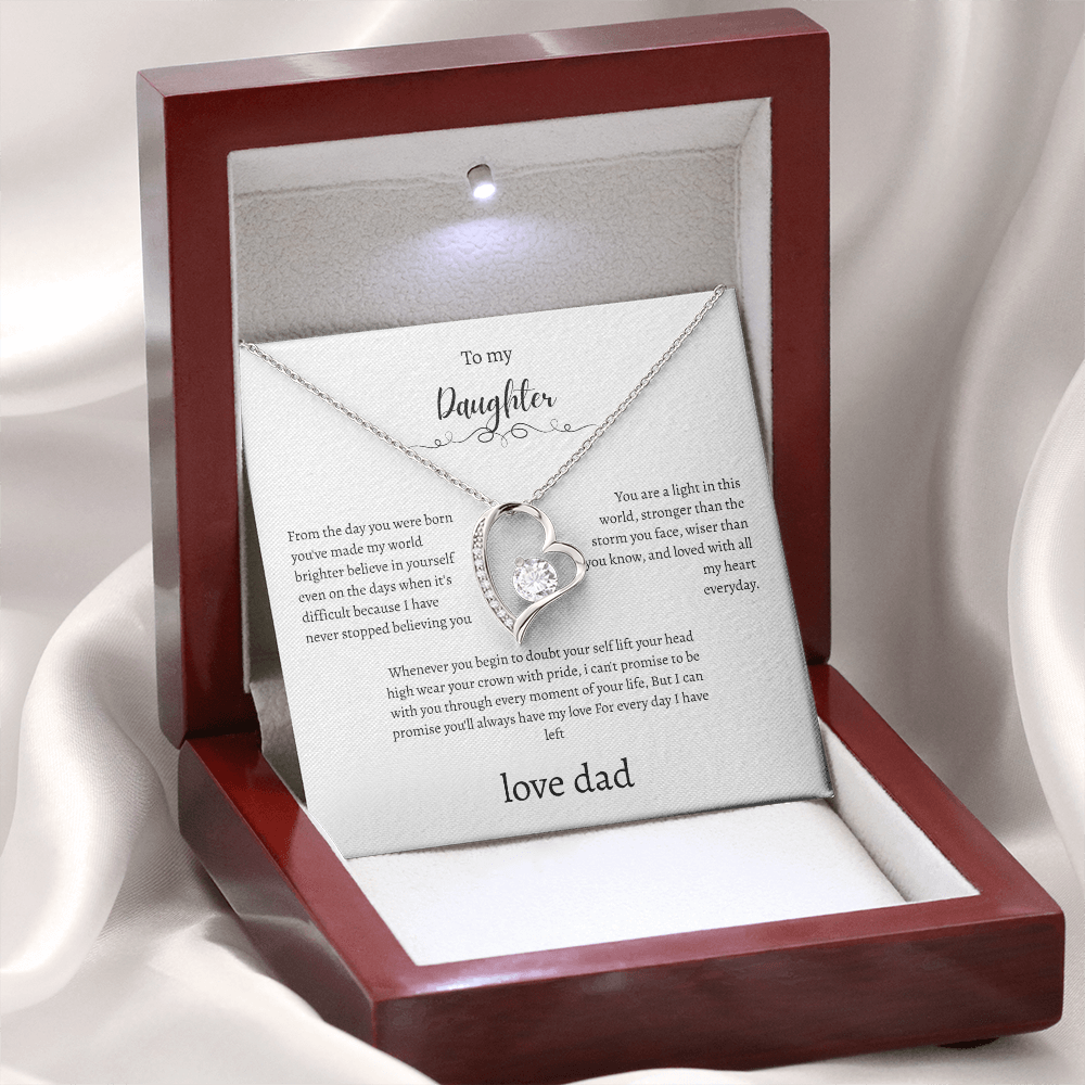 To My Daughter Gift From Dad White Message Card  Heart Necklace
