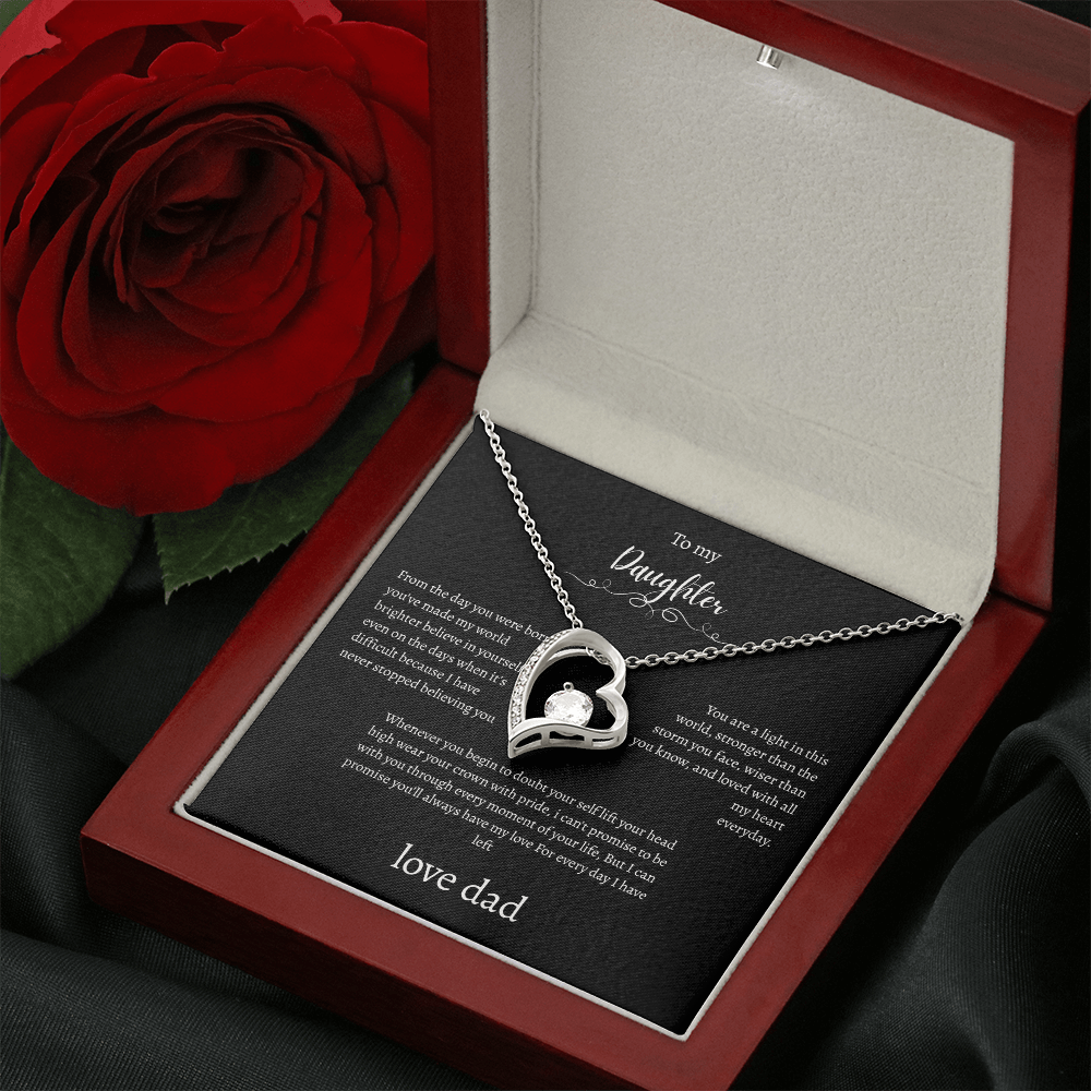 To My Daughter Gift From Dad Black Message Card Heart Necklace