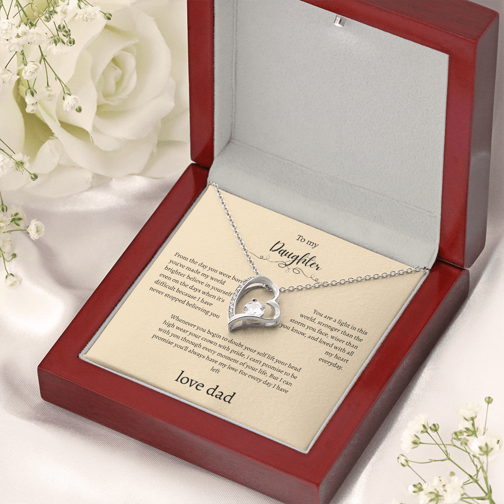 To My Daughter From Dad Cream Message Card Heart Necklace