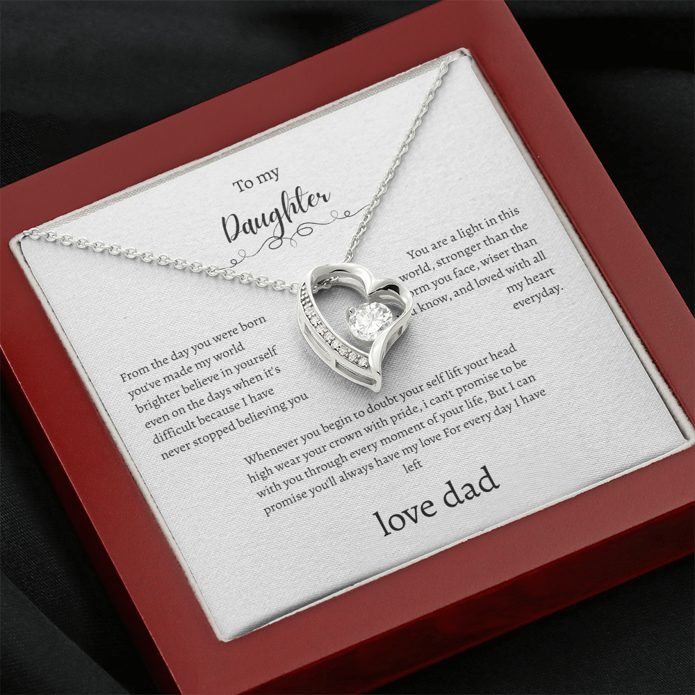 To My Daughter Gift From Dad White Message Card  Heart Necklace