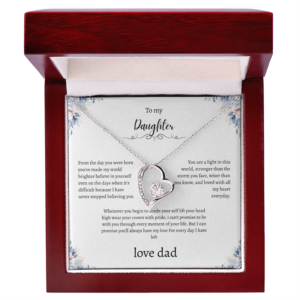 To My Daughter From Dad Flora Message Card Heart Necklace