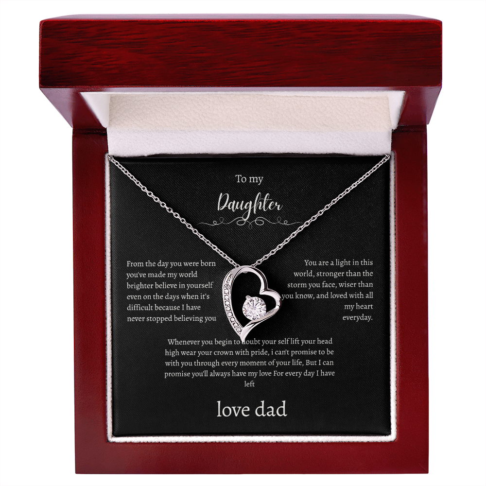 To My Daughter Gift From Dad Black Message Card Heart Necklace