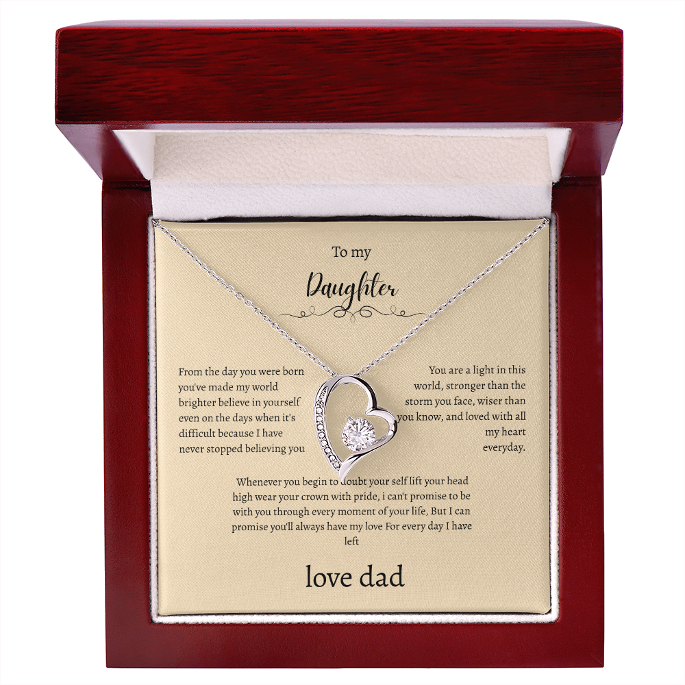 To My Daughter From Dad Cream Message Card Heart Necklace
