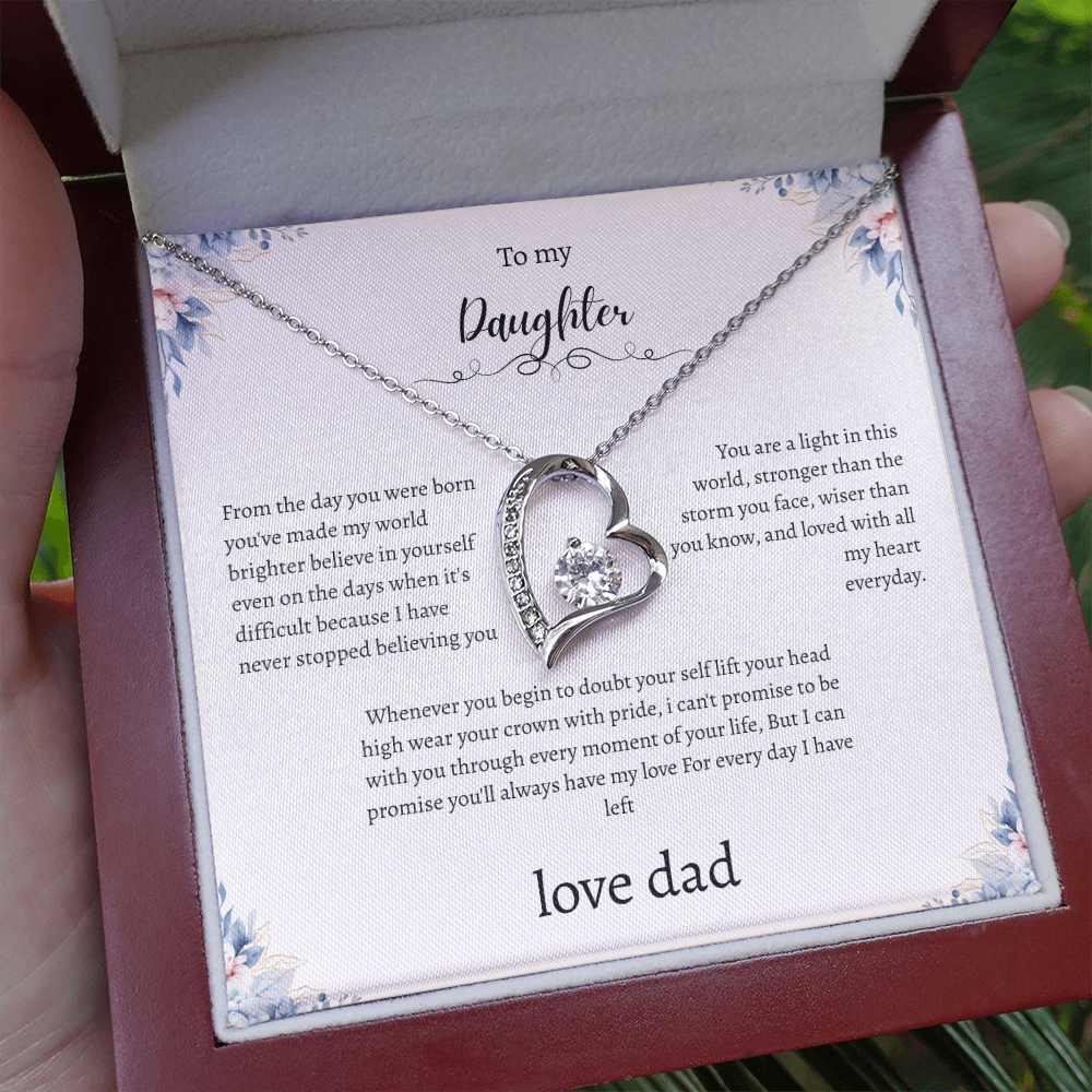 To My Daughter From Dad Flora Message Card Heart Necklace