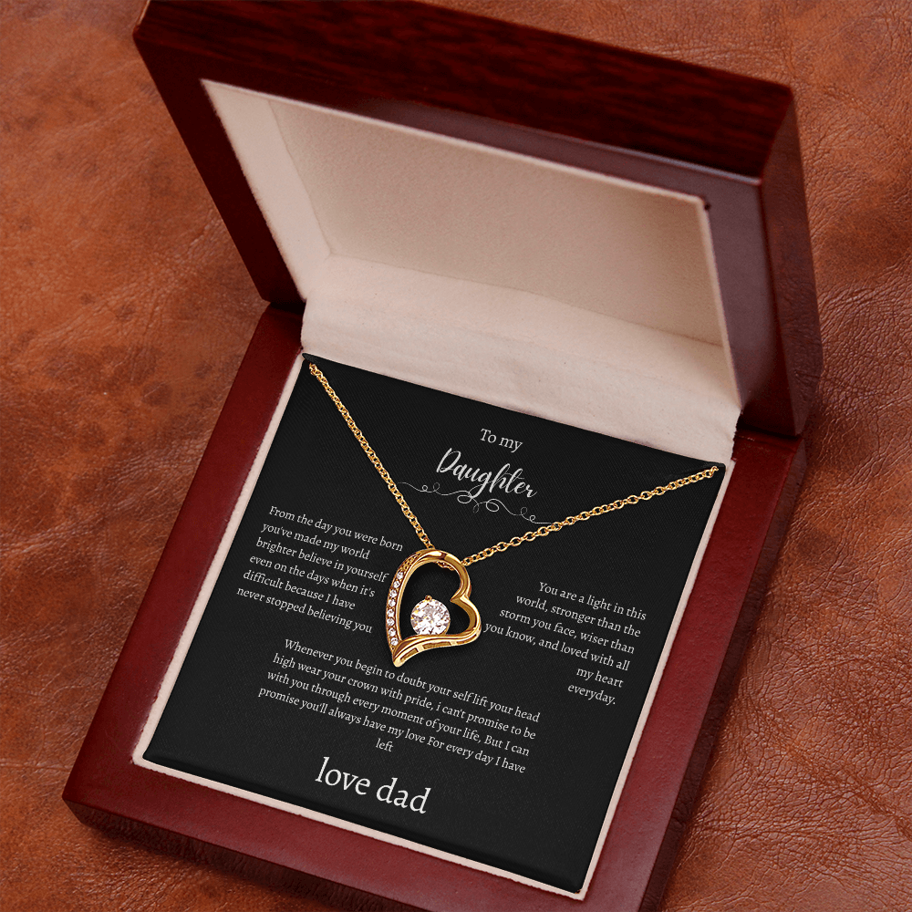 To My Daughter Gift From Dad Black Message Card Heart Necklace