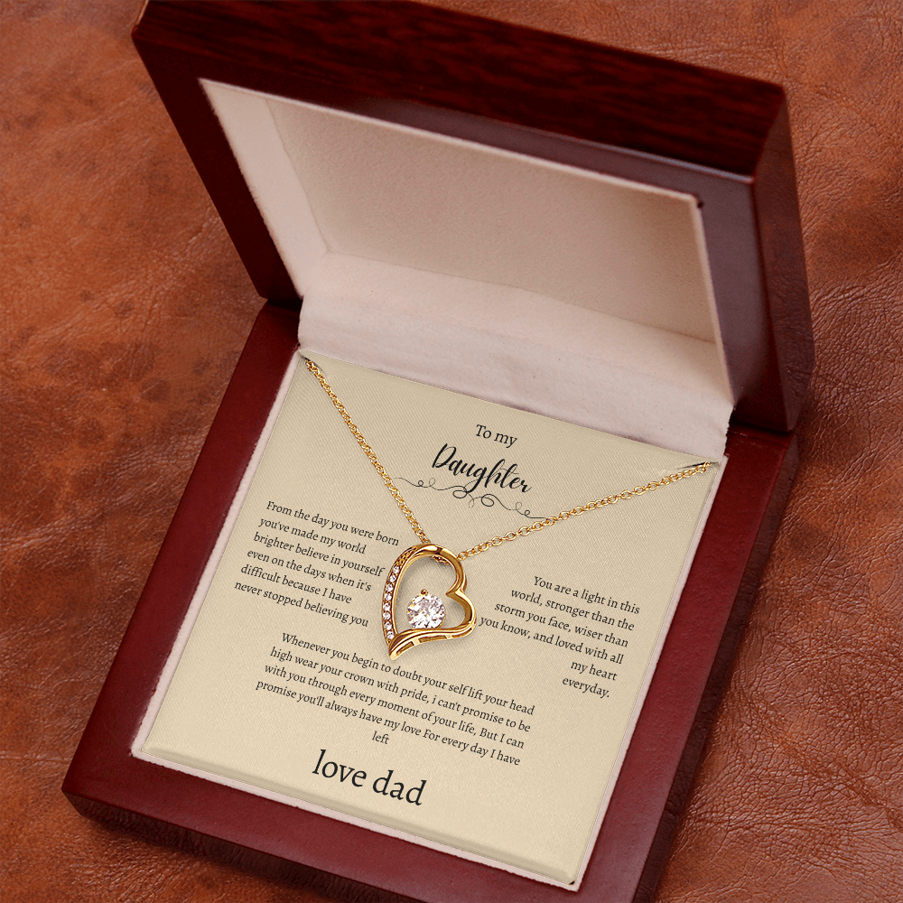To My Daughter From Dad Cream Message Card Heart Necklace