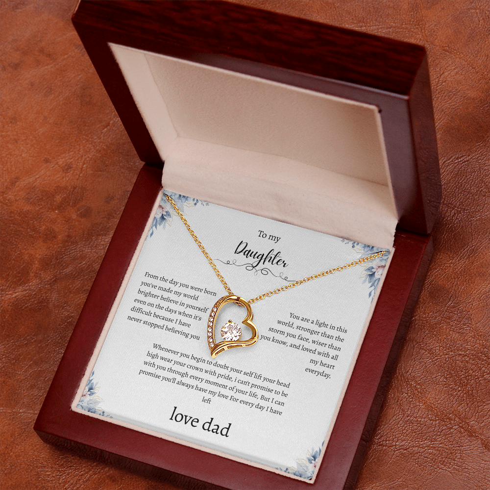 To My Daughter From Dad Flora Message Card Heart Necklace