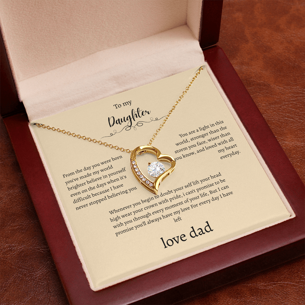 To My Daughter From Dad Cream Message Card Heart Necklace