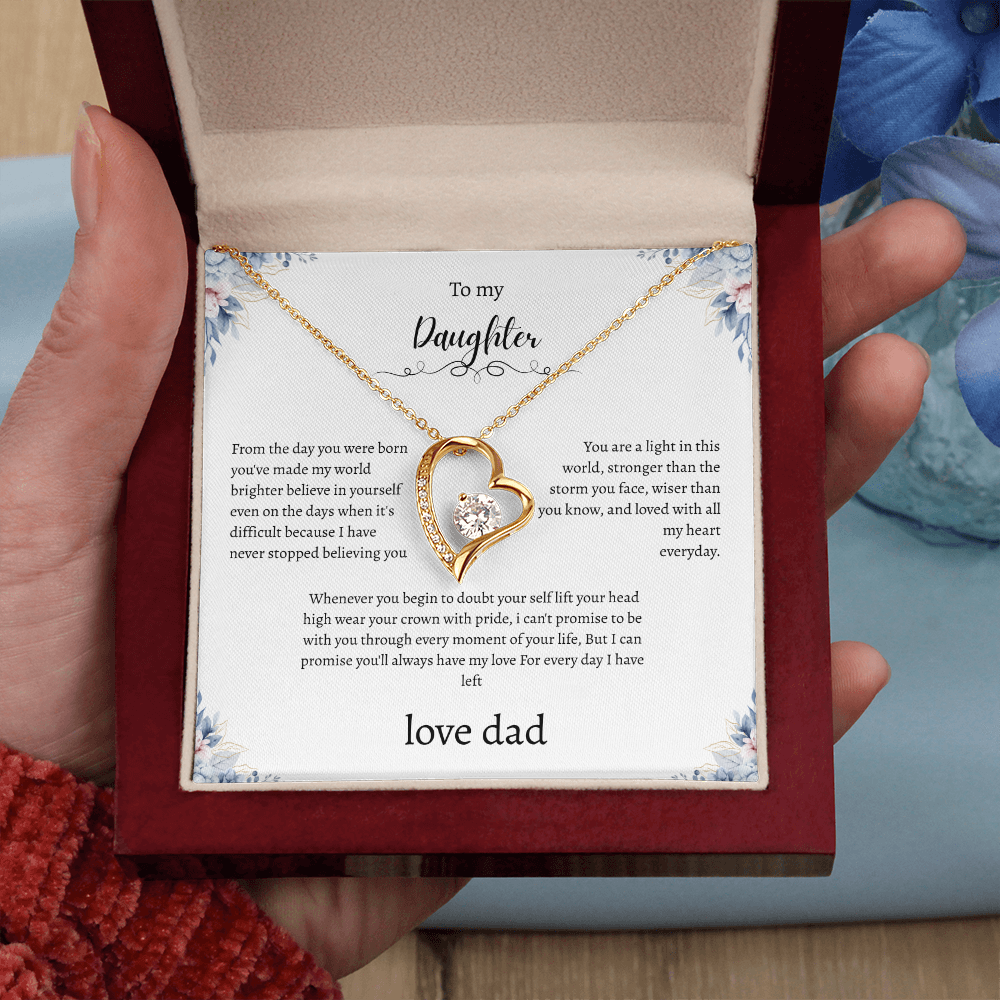 To My Daughter From Dad Flora Message Card Heart Necklace