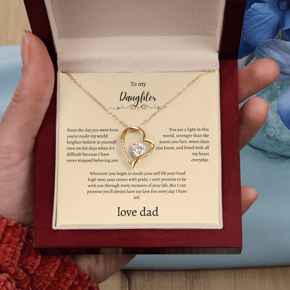 To My Daughter From Dad Cream Message Card Heart Necklace