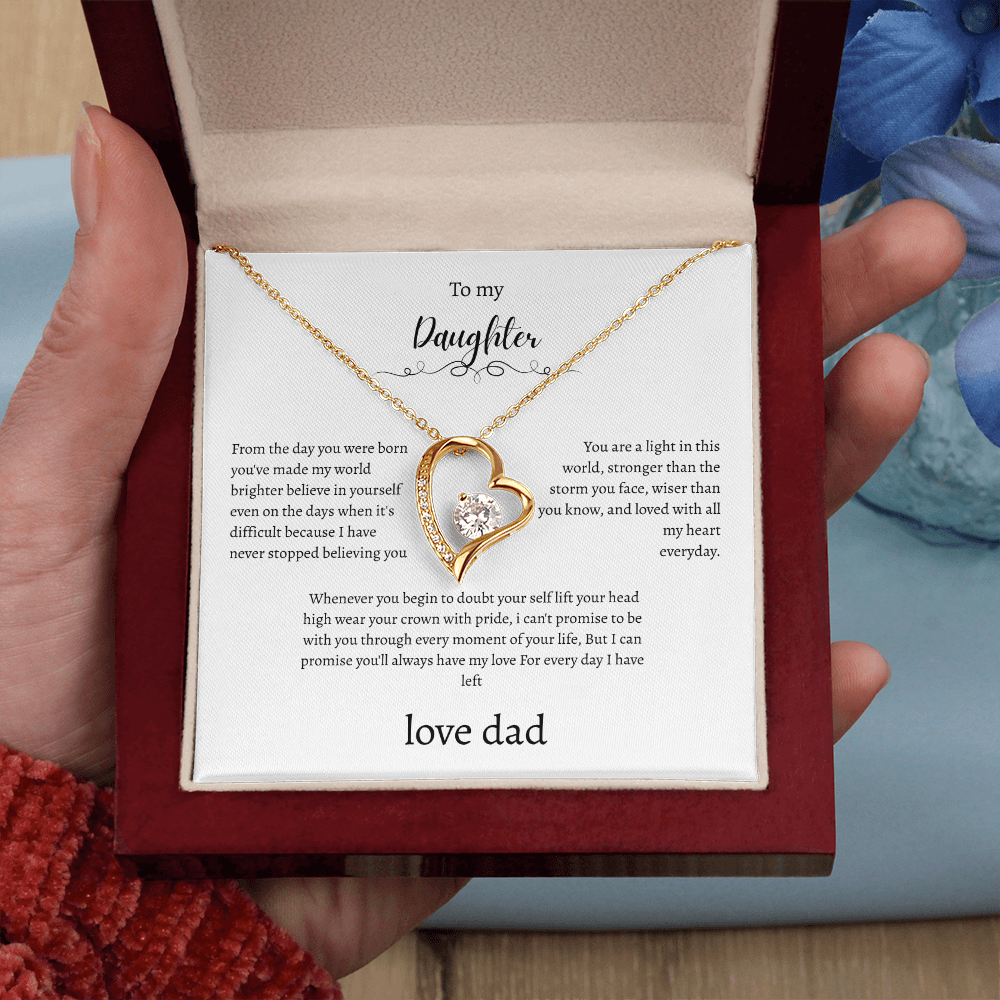 To My Daughter Gift From Dad White Message Card  Heart Necklace