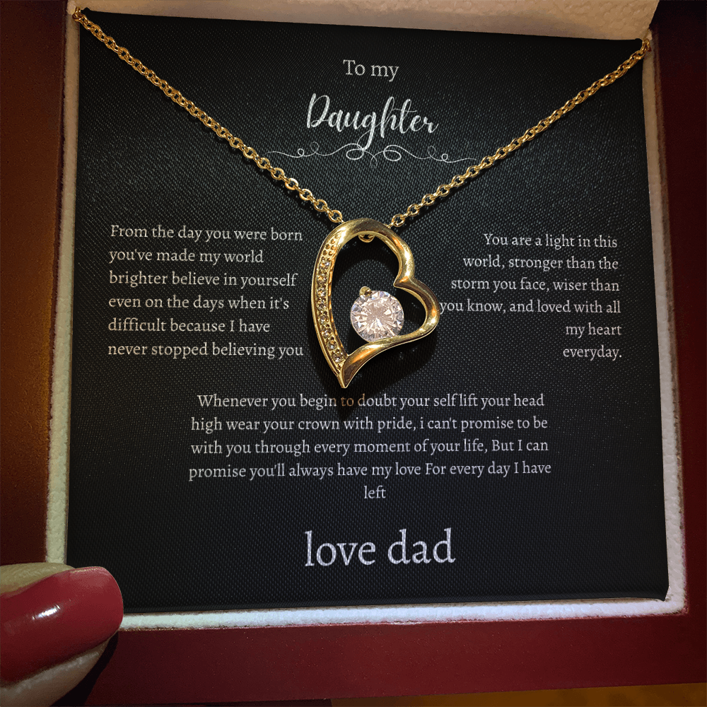 To My Daughter Gift From Dad Black Message Card Heart Necklace