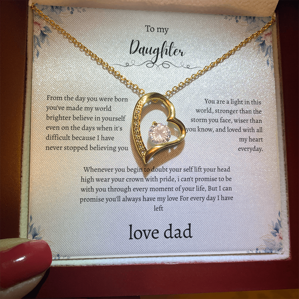 To My Daughter From Dad Flora Message Card Heart Necklace