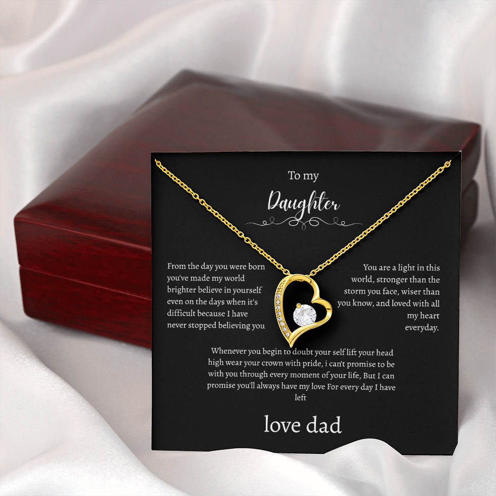 To My Daughter Gift From Dad Black Message Card Heart Necklace