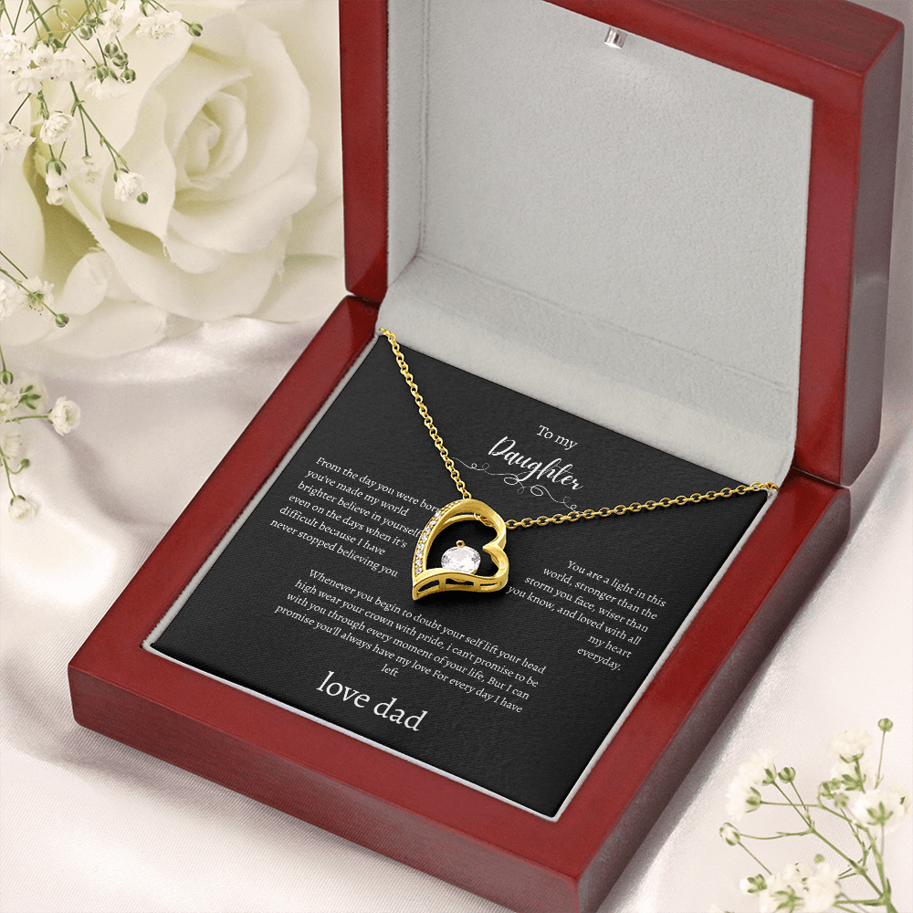 To My Daughter Gift From Dad Black Message Card Heart Necklace