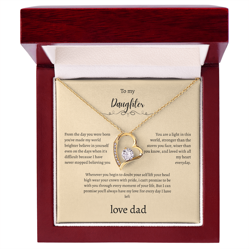 To My Daughter From Dad Cream Message Card Heart Necklace