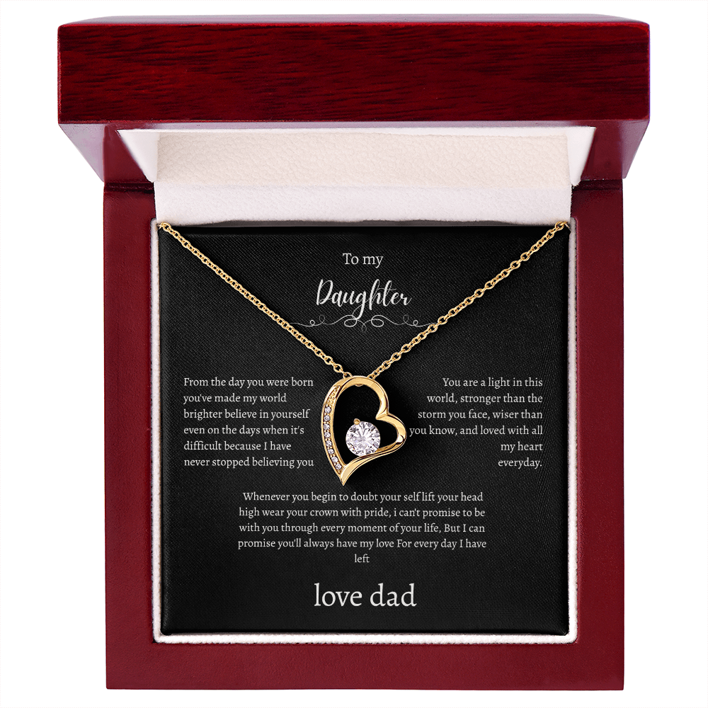 To My Daughter Gift From Dad Black Message Card Heart Necklace