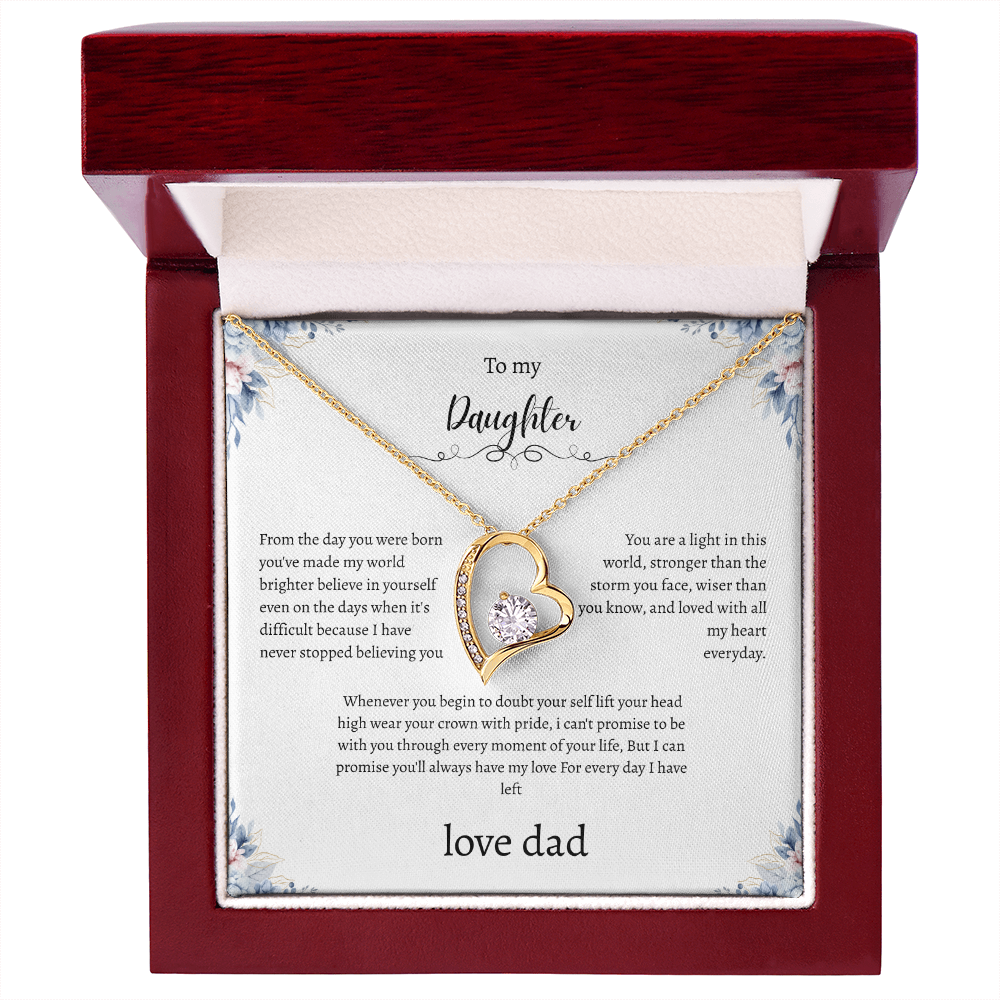 To My Daughter From Dad Flora Message Card Heart Necklace