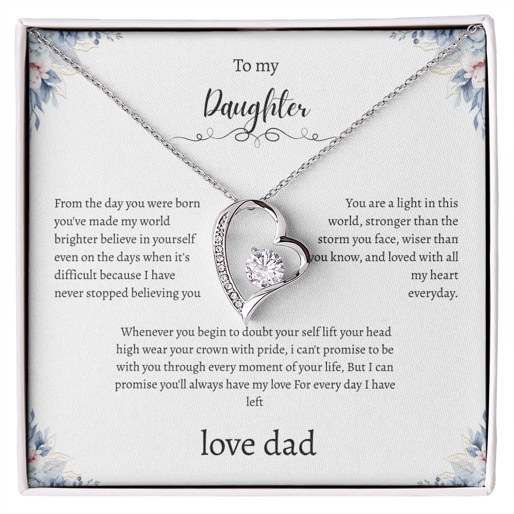 To My Daughter From Dad Flora Message Card Heart Necklace