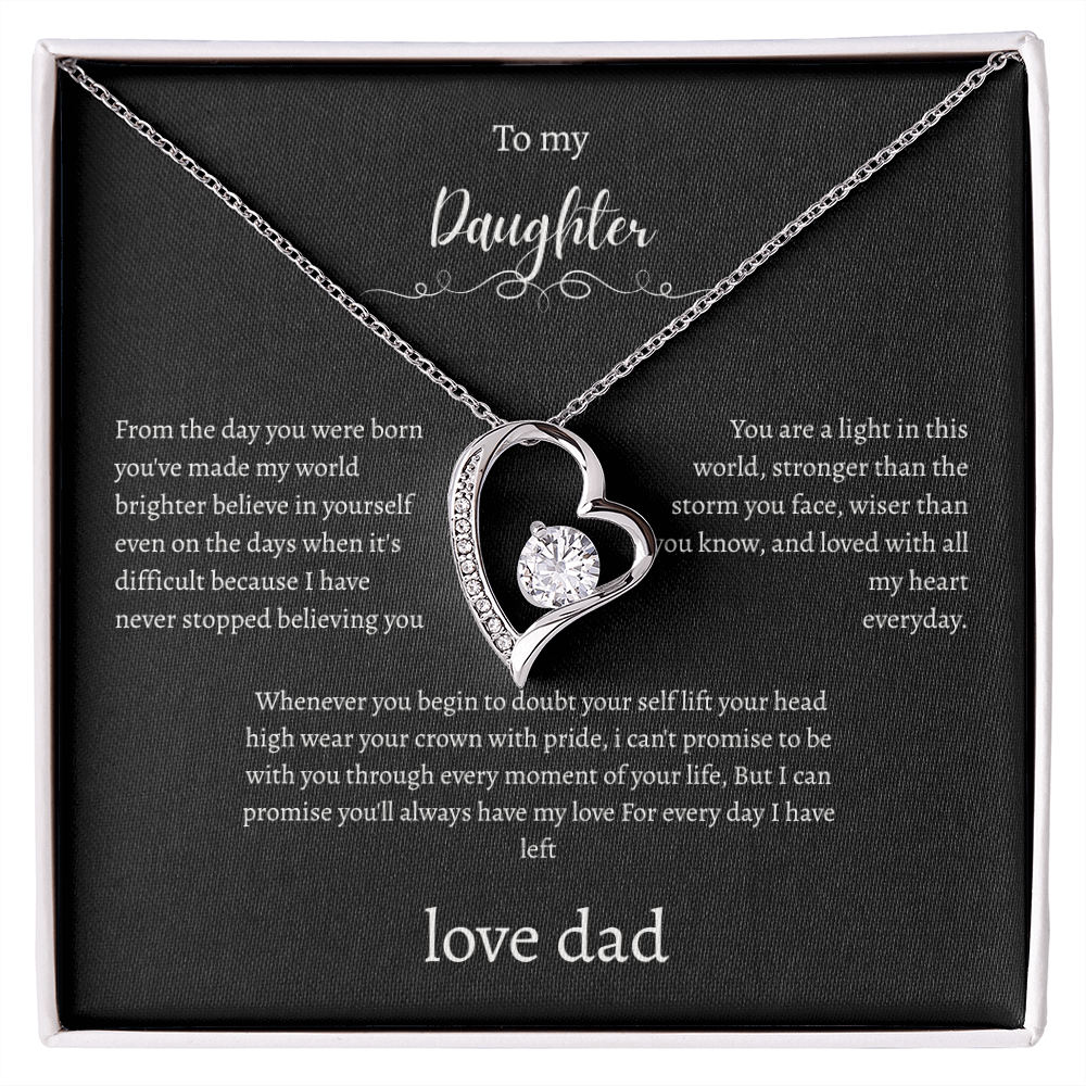 To My Daughter Gift From Dad Black Message Card Heart Necklace