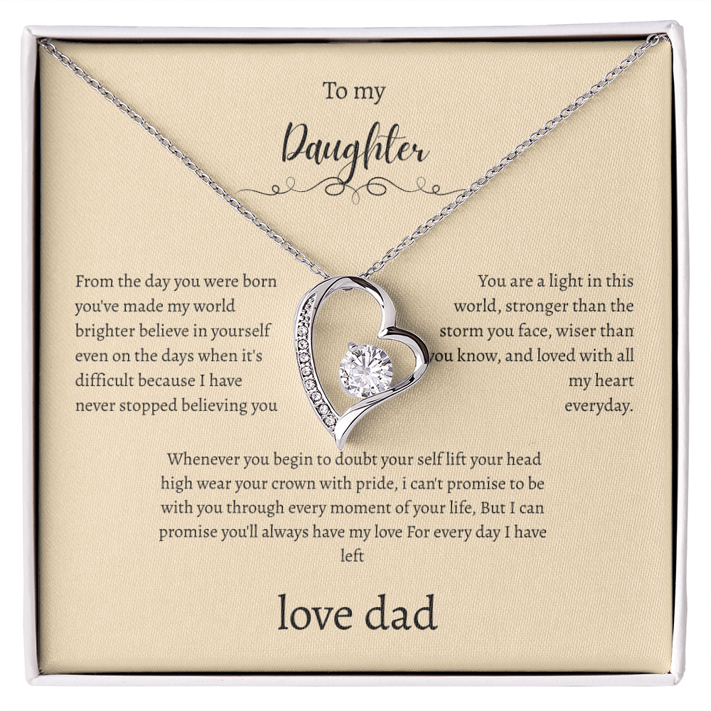 To My Daughter From Dad Cream Message Card Heart Necklace