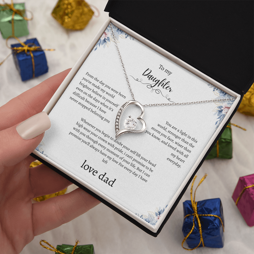 To My Daughter From Dad Flora Message Card Heart Necklace