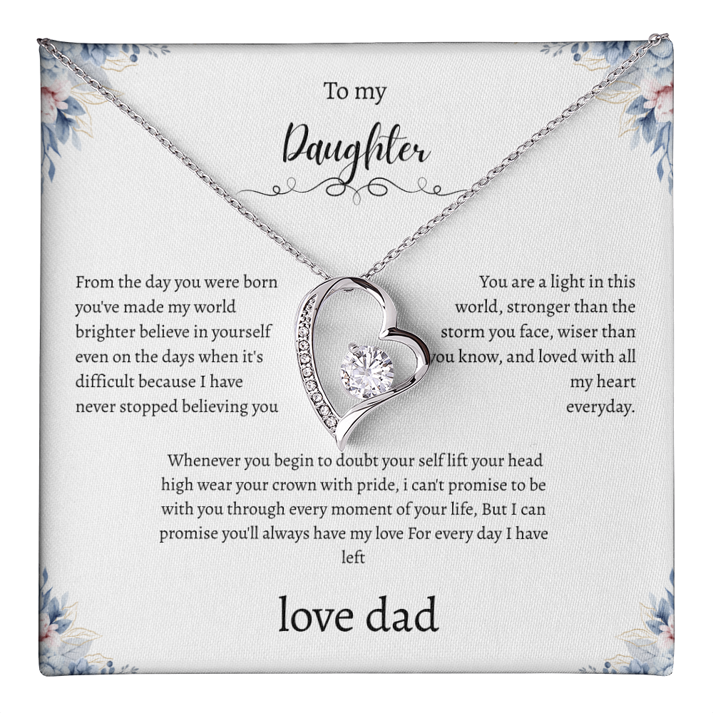 To My Daughter From Dad Flora Message Card Heart Necklace