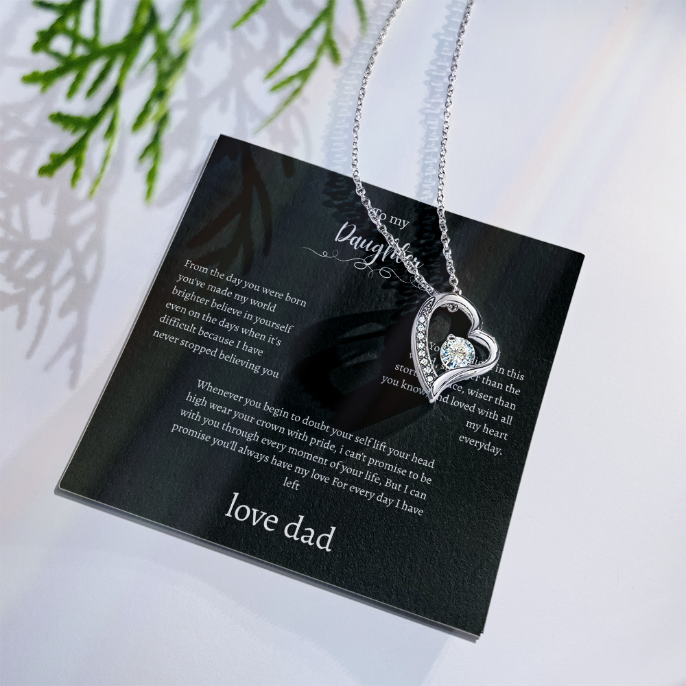 To My Daughter Gift From Dad Black Message Card Heart Necklace