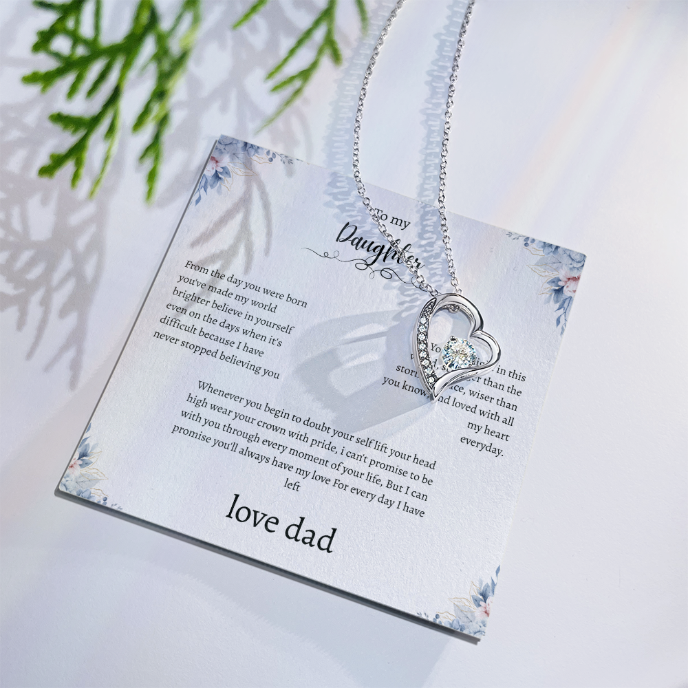 To My Daughter From Dad Flora Message Card Heart Necklace