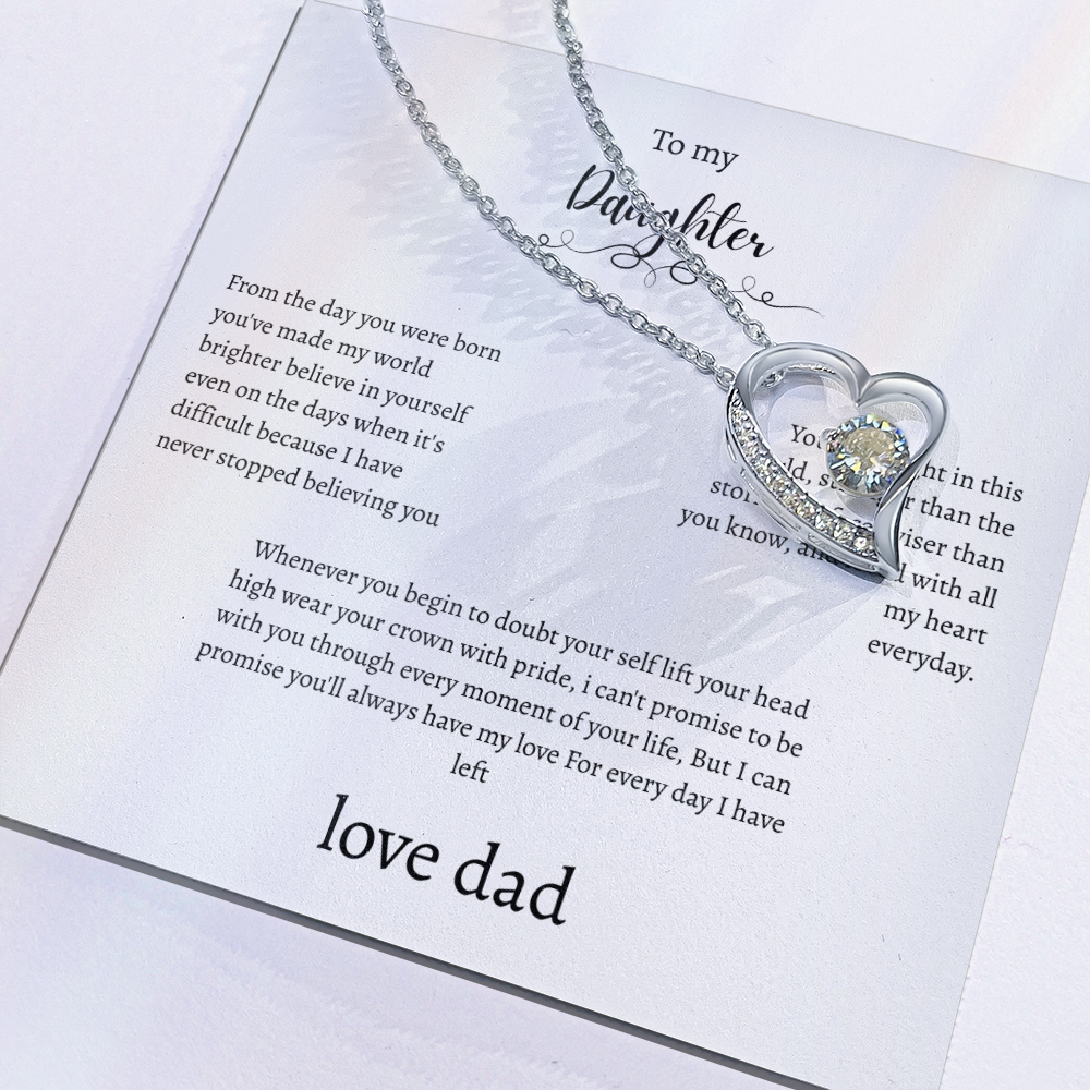 To My Daughter Gift From Dad White Message Card  Heart Necklace