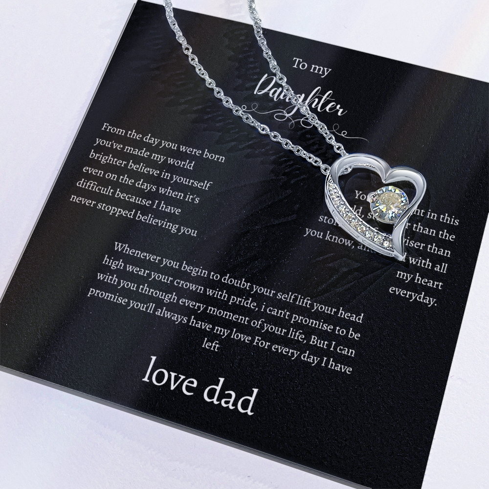 To My Daughter Gift From Dad Black Message Card Heart Necklace