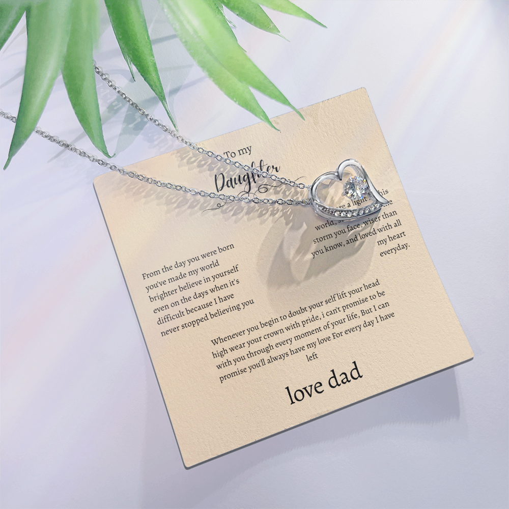 To My Daughter From Dad Cream Message Card Heart Necklace
