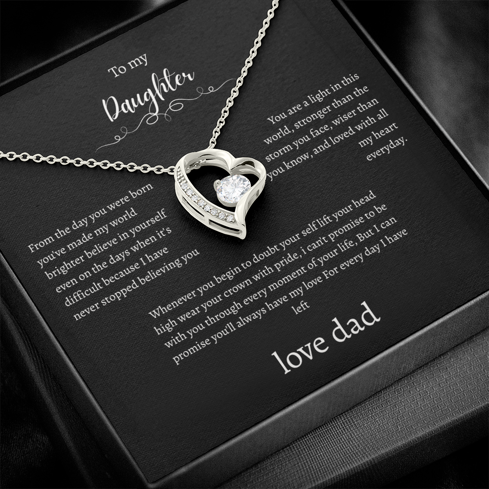 To My Daughter Gift From Dad Black Message Card Heart Necklace