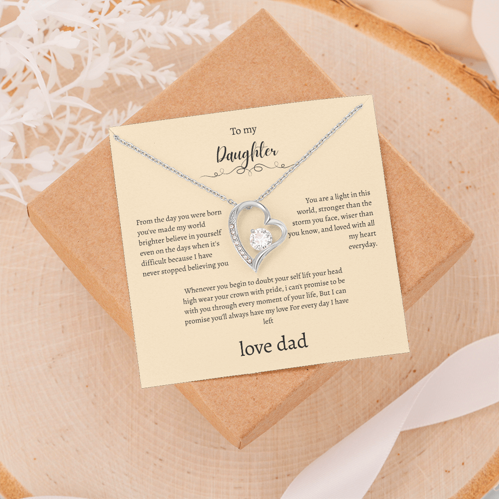To My Daughter From Dad Cream Message Card Heart Necklace