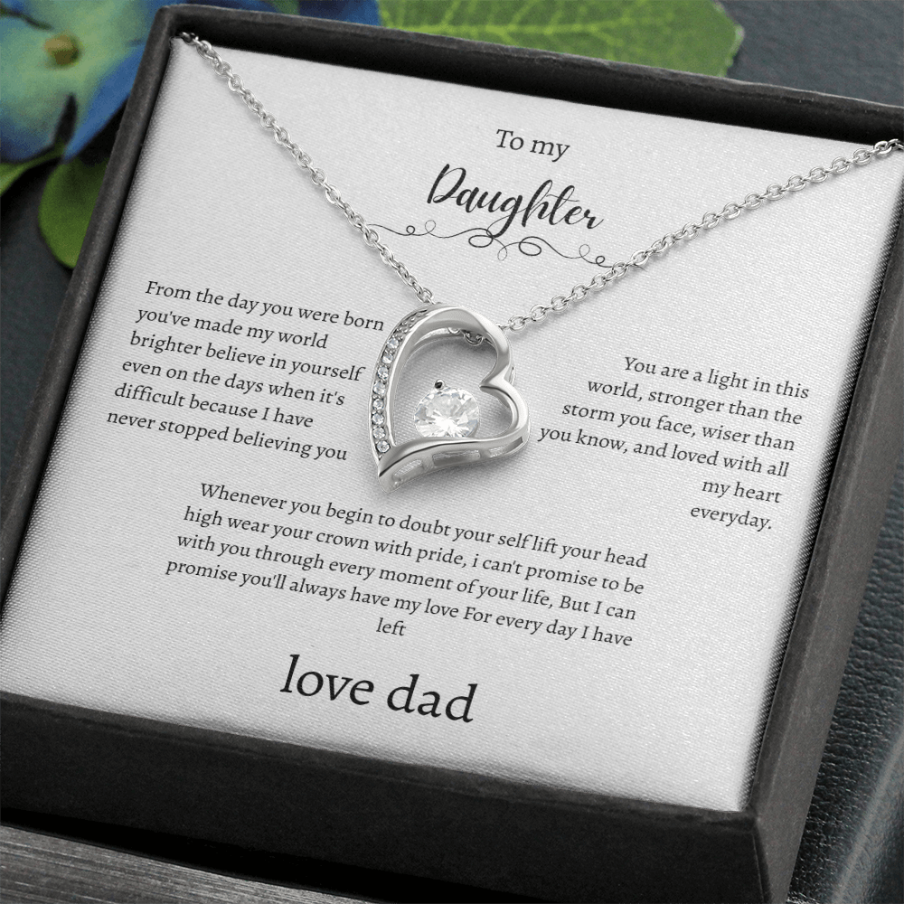 To My Daughter Gift From Dad White Message Card  Heart Necklace