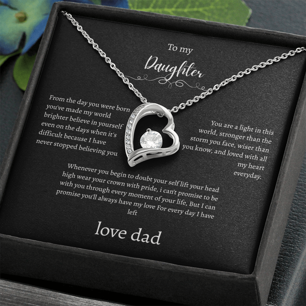 To My Daughter Gift From Dad Black Message Card Heart Necklace