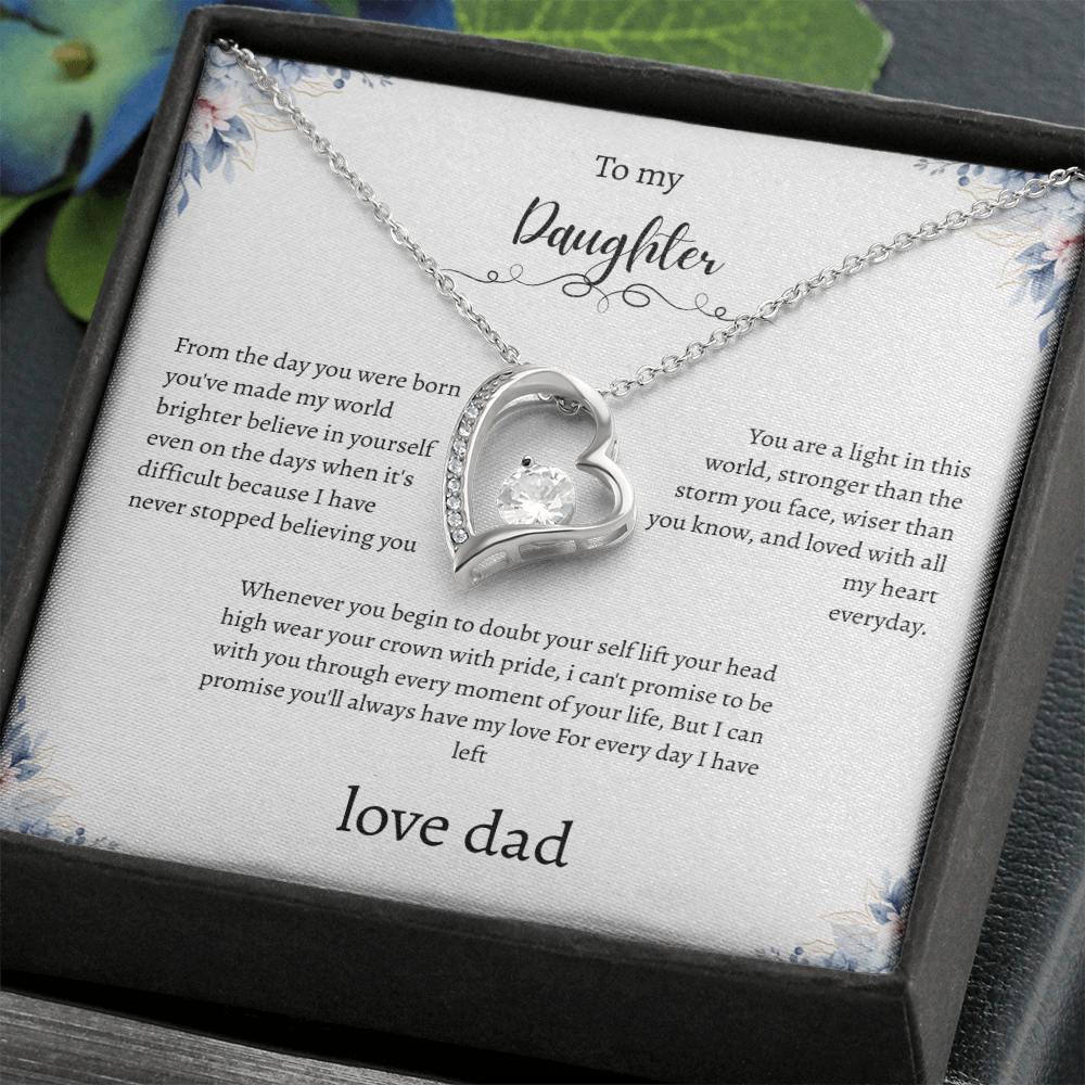 To My Daughter From Dad Flora Message Card Heart Necklace