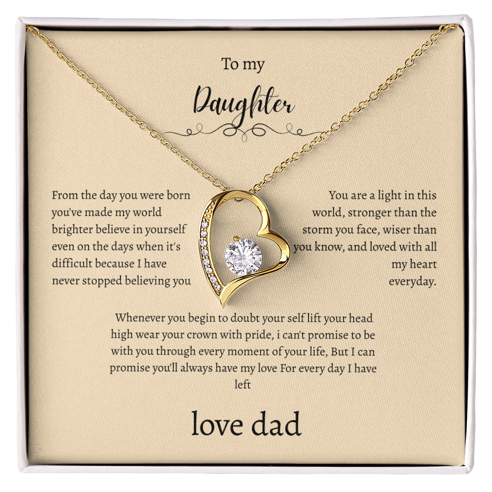 To My Daughter From Dad Cream Message Card Heart Necklace