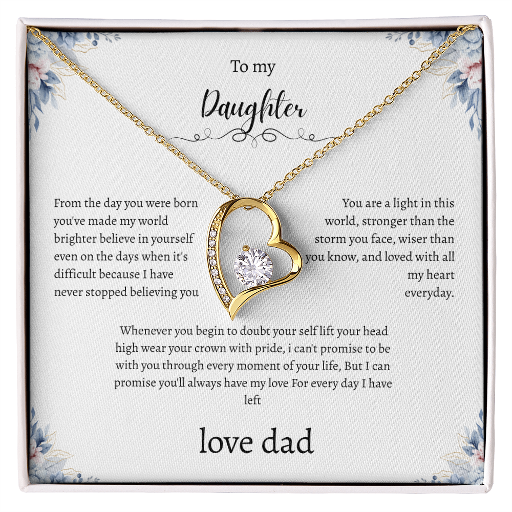 To My Daughter From Dad Flora Message Card Heart Necklace