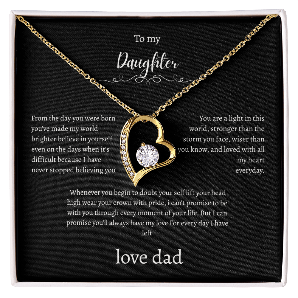 To My Daughter Gift From Dad Black Message Card Heart Necklace