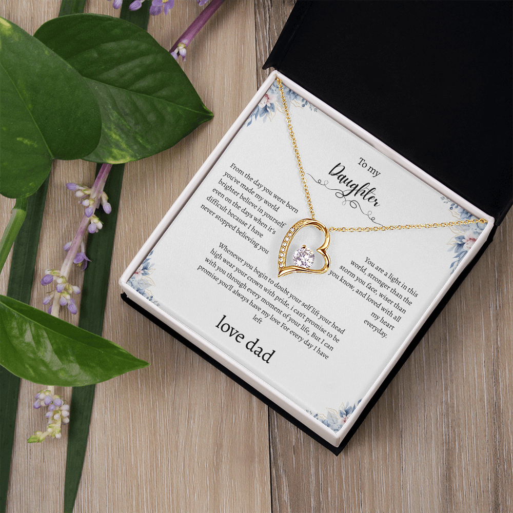 To My Daughter From Dad Flora Message Card Heart Necklace