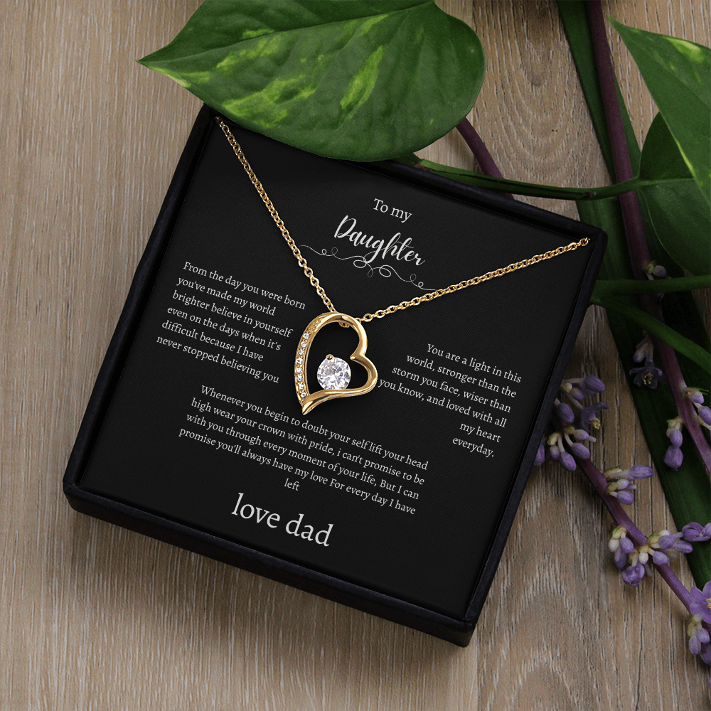 To My Daughter Gift From Dad Black Message Card Heart Necklace