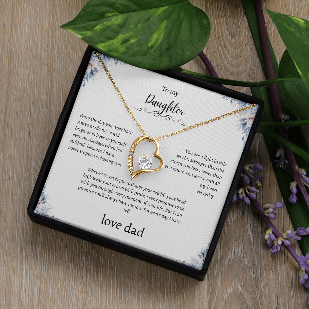 To My Daughter From Dad Flora Message Card Heart Necklace