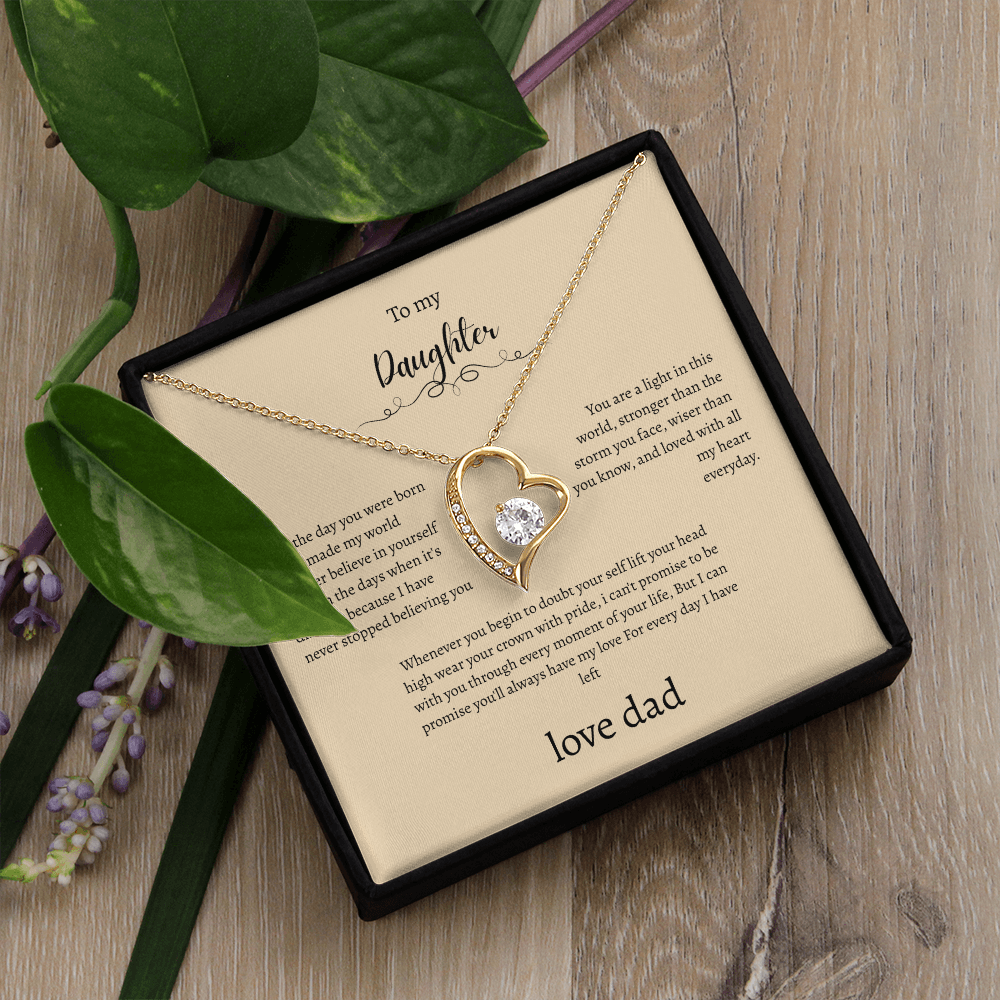 To My Daughter From Dad Cream Message Card Heart Necklace